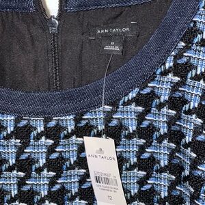 Ann Taylor Women's Midi Dress in Black and Blue Houndstooth